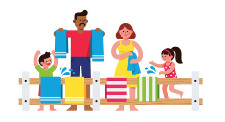Family Fun Day With Towels: Creative Illustration Depicting Summer Recreation at a Water Park