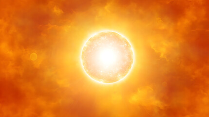Glowing celestial body radiating intense light amidst fiery orange clouds star cosmic