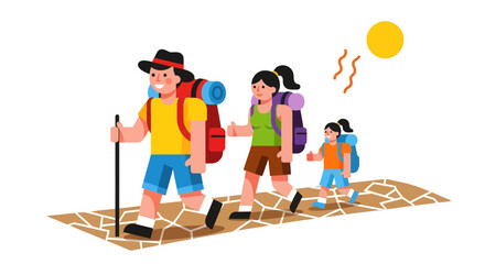 Family Hiking Adventure Under The Scorching Sun On A Desert Traverse Path