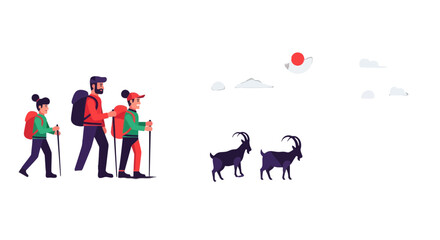 Family Hiking Adventure Under The Sky Witnessing Mountain Goats and A Scenic Landscape