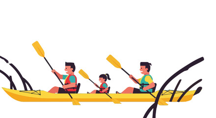 Family Kayaking Adventure: Cheerful People Enjoying Watersport on a Black Background