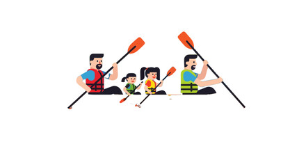 Family Kayaking Adventure: Vibrant Illustration of Outdoors Fun and Recreation