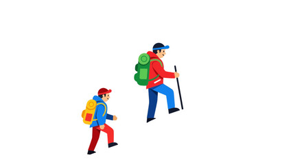 Fototapeta premium Father And Son Adventure Hiking Together Towards Their Mountain Goal And Journey