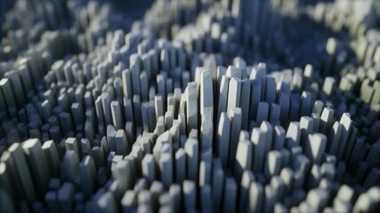 Abstract digital landscape of varying height rectangular blocks creating a textured surface with shallow depth of field. - Powered by Adobe