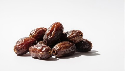 Obraz premium A small pile of sweet dried medjool dates isolated on a clean white background.