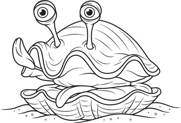 Quirky Cartoon Clam on Seabed Outline