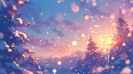 キラキラと雪の降る森の朝