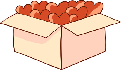 Flat Style Gift Box Filled With Hearts