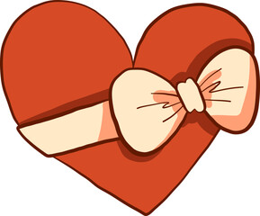 Flat Style Heart Shape Gift With Ribbon