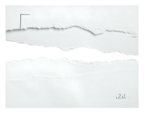 Torn white paper strips reveal a dark void, artistic abstraction