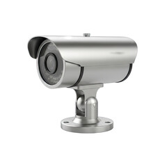 Silver Surveillance Camera With Adjustable Mount For Security Monitoring In A Clean Studio Setting With Soft Lighting On A Transparent Background