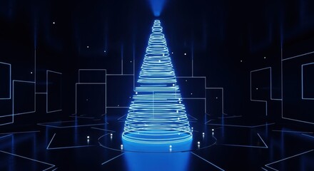 Futuristic christmas tree glowing in a digital city showcasing modern holiday celebration