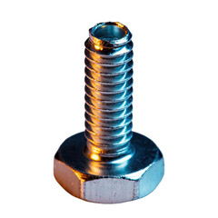 Single Metal Screw With Orange And Blue Lighting Isolated On Black Background