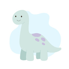 Fototapeta premium Cute brachiosaurus with long neck and light blue body, brachiosaurus illustration radiating gentle prehistoric charm, ideal for nursery prints, educational designs, toys, posters and children art.