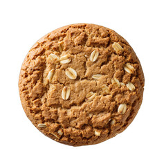 Single Oatmeal Cookie With Rolled Oats Baked To Golden Brown Perfection Isolated On A Transparent Background Studio Lighting
