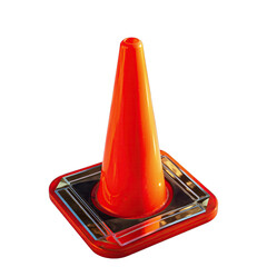 Single Orange Traffic Cone with Reflective Base and Transparent Background Isolated with Soft Lighting