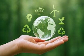 Sustainable Globe in Hand: Symbolizing Green Energy, Recycling, and Eco-Friendly Living for a Better Future