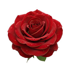 Single Red Rose with Water Droplets and Green Stem Isolated on Transparent Background Macro Studio Shot