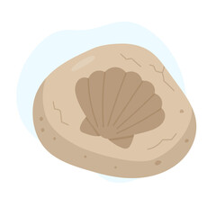Stone with shell fossil imprint showing ancient texture, fossil illustration symbolizing prehistoric life and discovery, perfect for educational materials, museum visuals, or natural history designs.