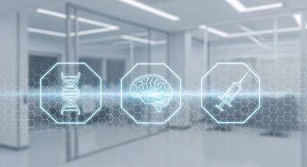 Medical Science Innovation: DNA, Brain, and Syringe Concepts