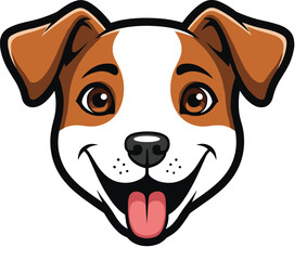 Happy cartoon dog face with tongue out, playful expression, brown ears, white snout, friendly pet mascot vector art