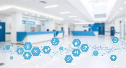 Digital Healthcare Technology Network in Modern Hospital Background