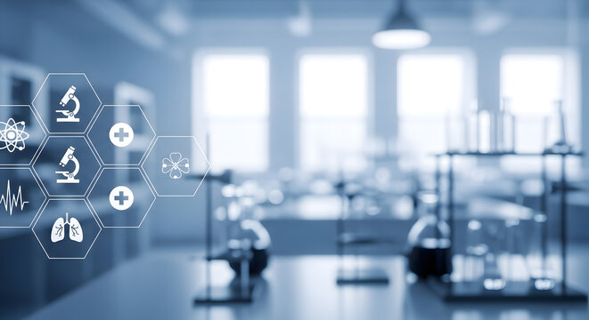 Modern Science and Medical Research Concept with Digital Icons in Laboratory