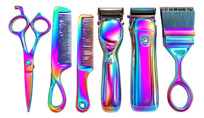 Colorful Illustration of Hairdressing Tools Isolated on Transparent Background