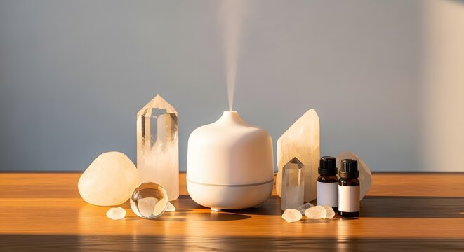 aroma diffuser, Aromatherapy diffuser with crystal stones and essential oils for - Powered by Adobe