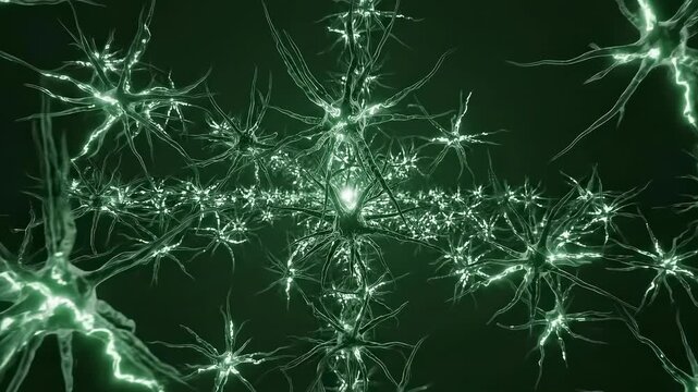 Green Neon Neural Network Visualizes Brain Electrical Activity.
