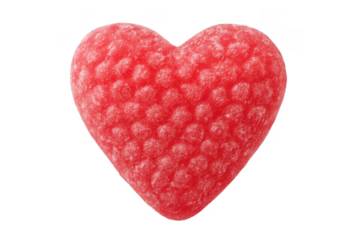 Red heart shaped gummy candy with sugar, transparent background