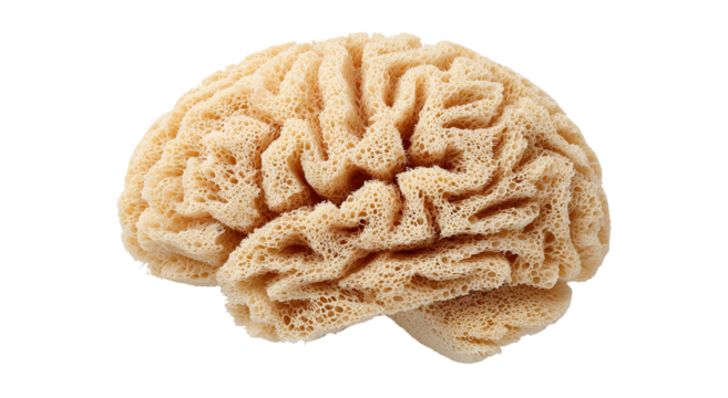 A close-up view of a brain coral shows a detailed pattern of curving lines and shapes in a natural light