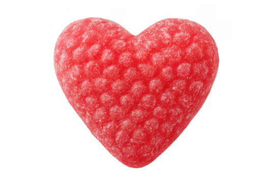 Red heart shaped gummy candy with sugar, transparent background