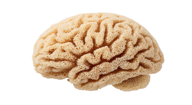 A close-up view of a brain coral shows a detailed pattern of curving lines and shapes in a natural light