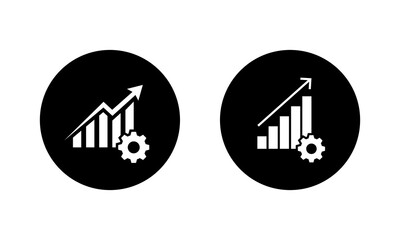 Growth optimization icon in black circle. Business analytics and performance improvement symbol