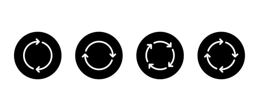 Cycle arrow icon set in black circle. Repeat, refresh, and reload symbol