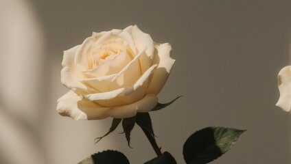 A delicate pale yellow rose in soft natural light.
