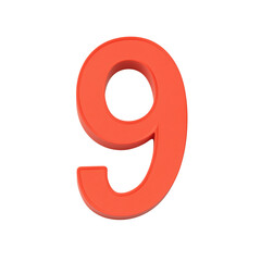 Bold 3D rendering of the number nine in vivid red on transparent background