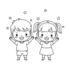 Happy Boy and Girl Kids Smiling Together.