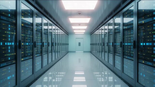 Modern server room showcasing data storage and network infrastructure technology solutions - Powered by Adobe