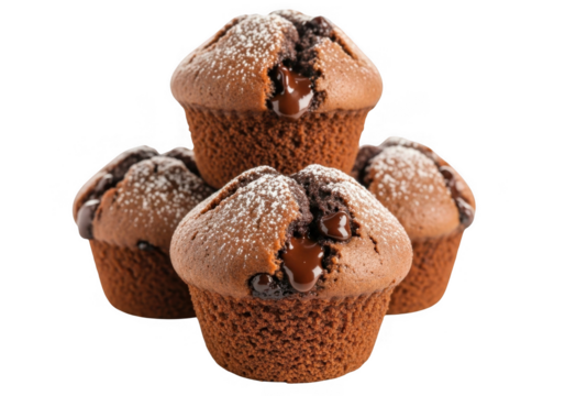 Rich chocolate muffins with molten core sugar isolated on transparent background