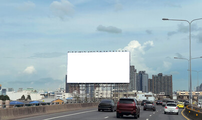 Billboard Mockup Above Highway Traffic in City