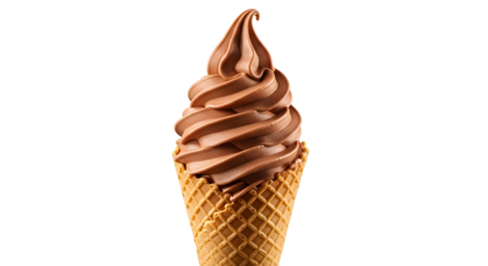 Delicious Soft Serve Chocolate Ice Cream Cone on a White Background