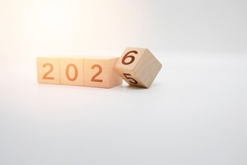 Wooden Blocks Displaying Year Change 2025 to 2026