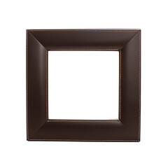 Fototapeta premium Dark brown leather picture frame with polished finish and subtle edge stitching isolated on transparent background