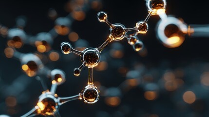 Molecules, 3D model. Atoms, chemical bonds, biomolecules molecular nano structure. Innovation in science, DNA, medicine, education. Chemistry science research, biology, pharmaceuticals biotechnology