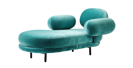 Chic turquoise velvet chaise lounge with a unique rounded design