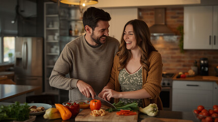 Happy family cooking in the kitchen