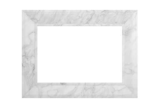 Modern white marble frame with intricate veining patterns on transparent background