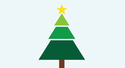 Fototapeta premium Simple Vector Icon of a Stylized Christmas Tree with Yellow Star Topper on Light Background